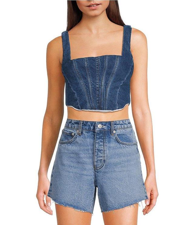 Gianni Bini Michelle Denim Square Neck Sleeveless Corset Crop Top Product Image