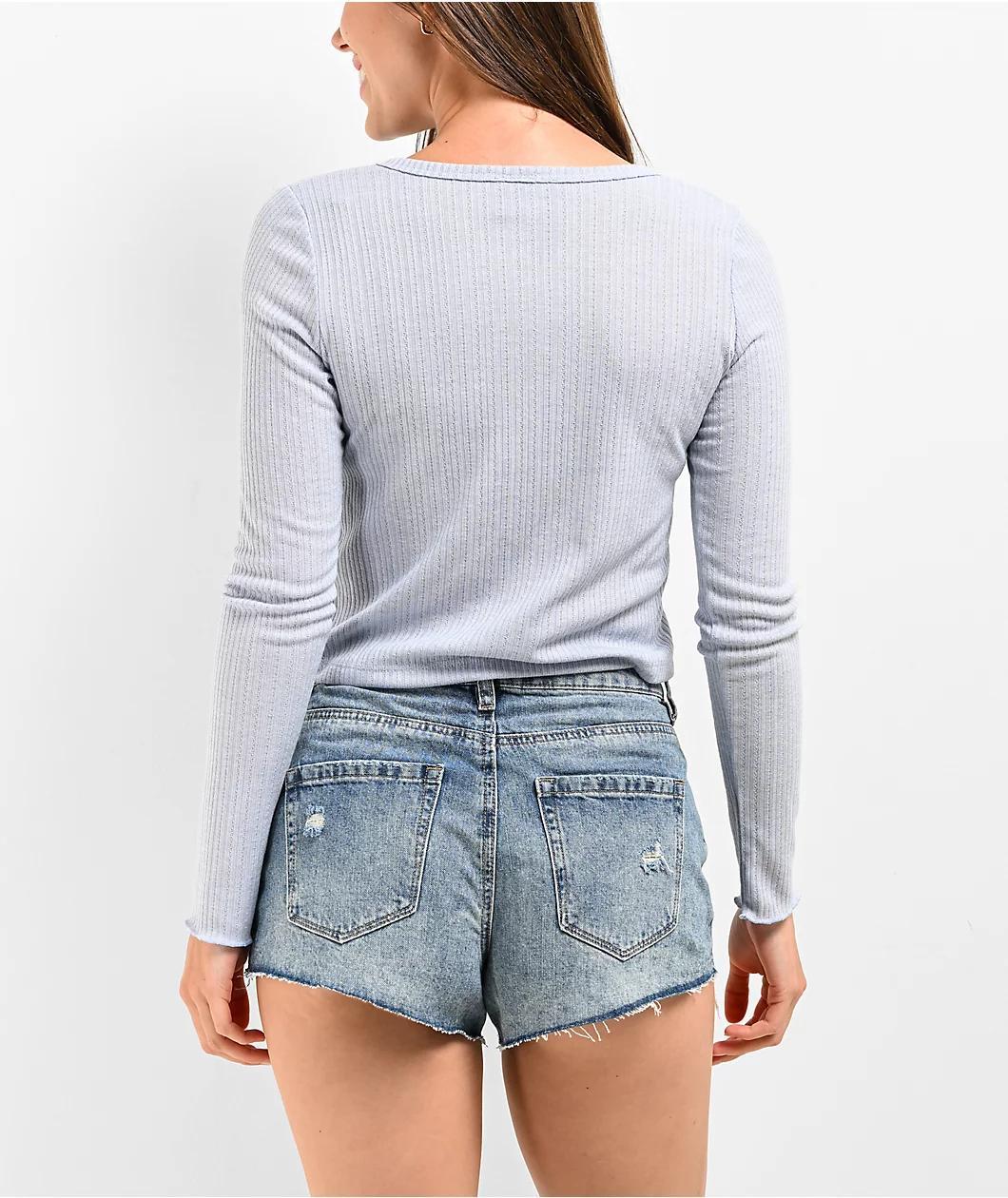 Spicychix Pointelle Blue Button Up Sweater Product Image