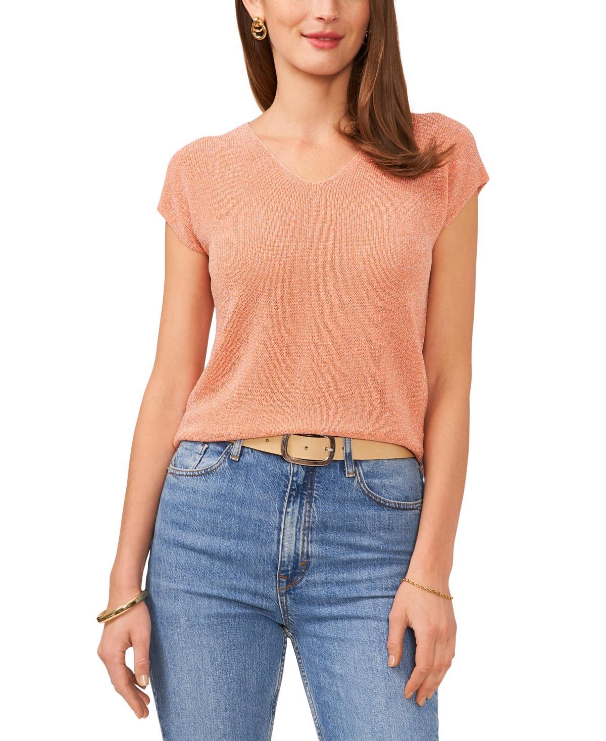 Vince Camuto Womens Metallic V-Neck Short-Sleeve Sweater Product Image