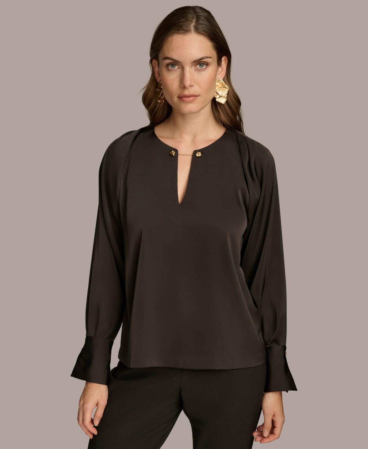 Donna Karan New York Womens Chain-Hardware Long-Sleeve Blouse Product Image