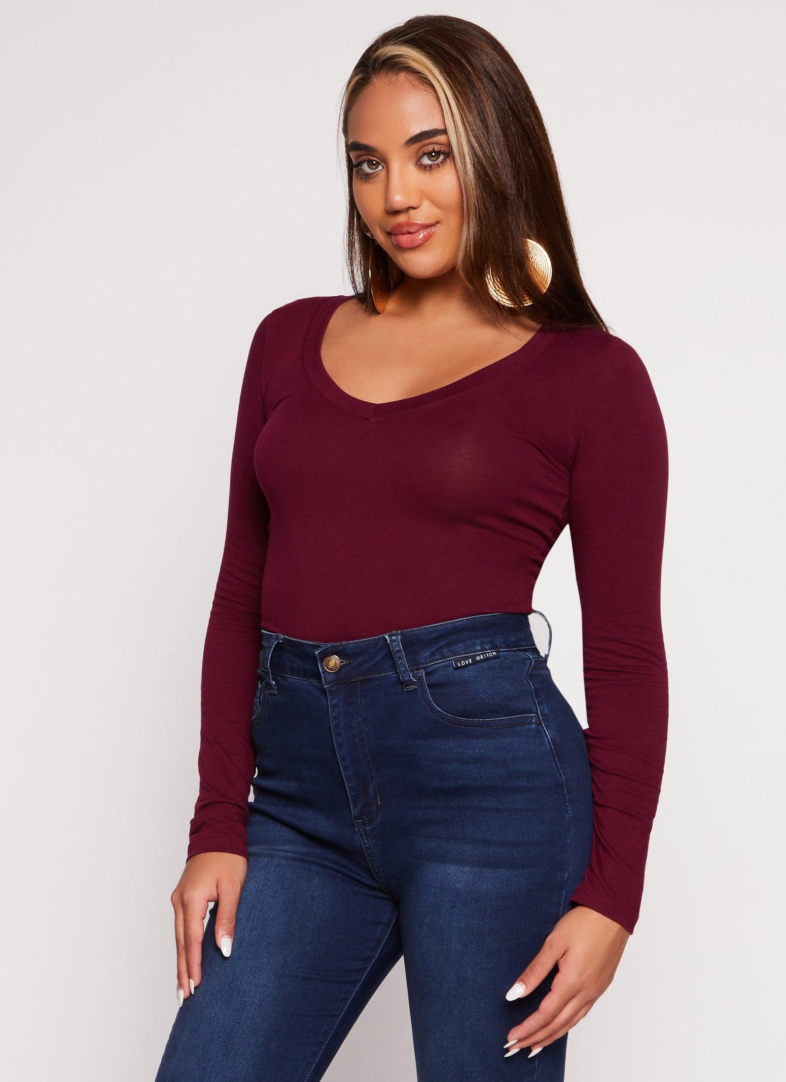 Womens Basic V Neck Long Sleeve Top Product Image