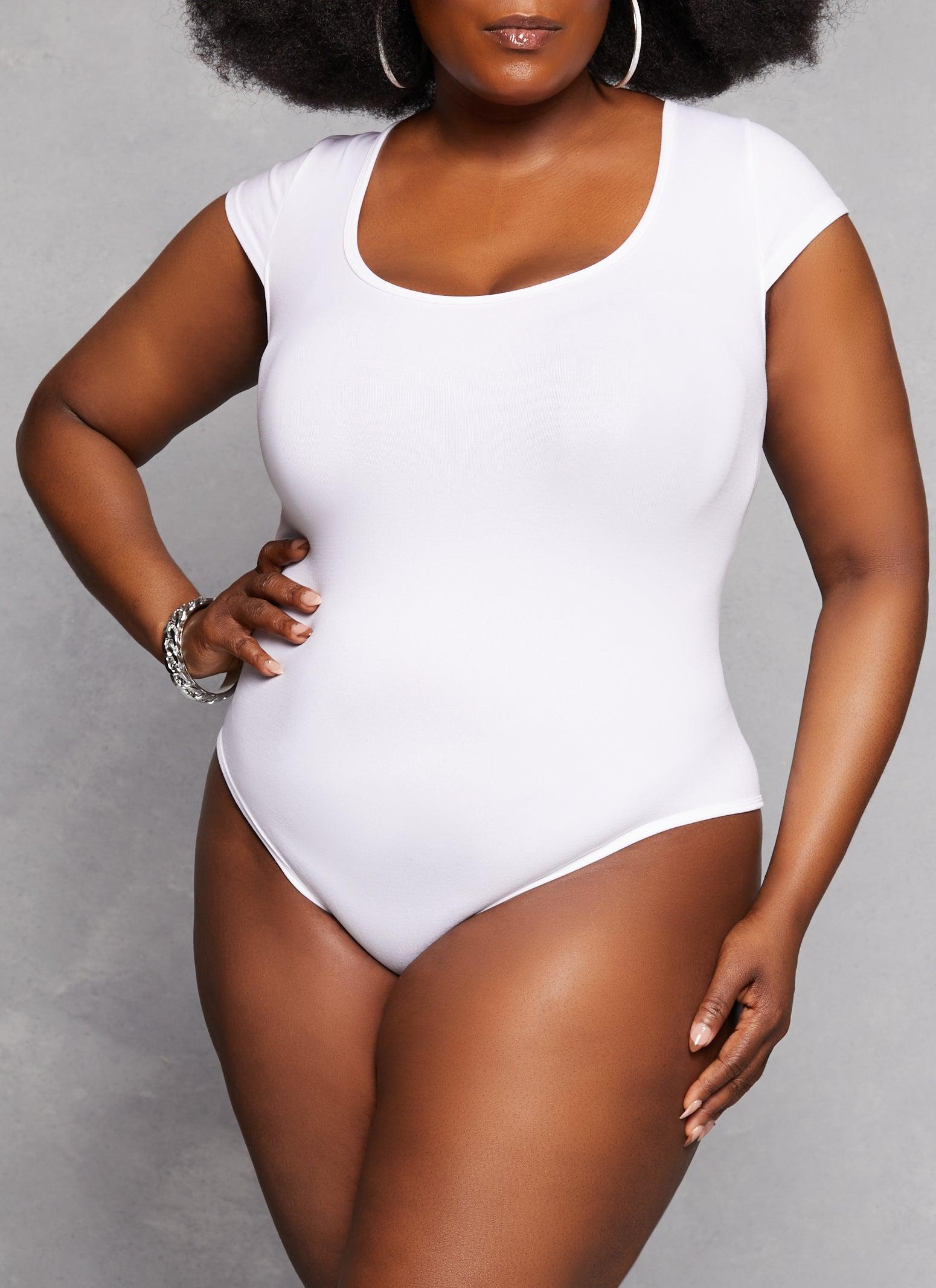 Womens Plus Size Crew Neck Cross Back Bodysuit Product Image