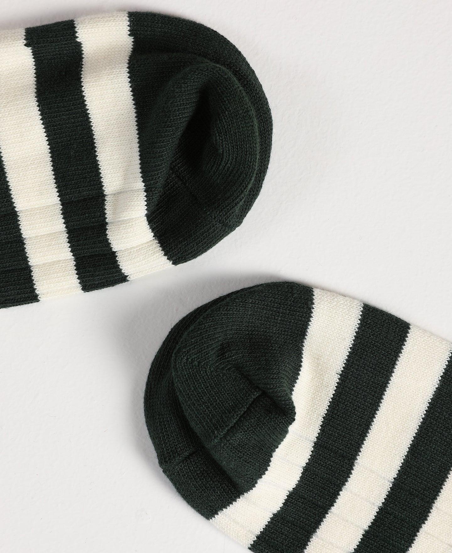 Retro Striped Cotton Socks - Green/White Product Image