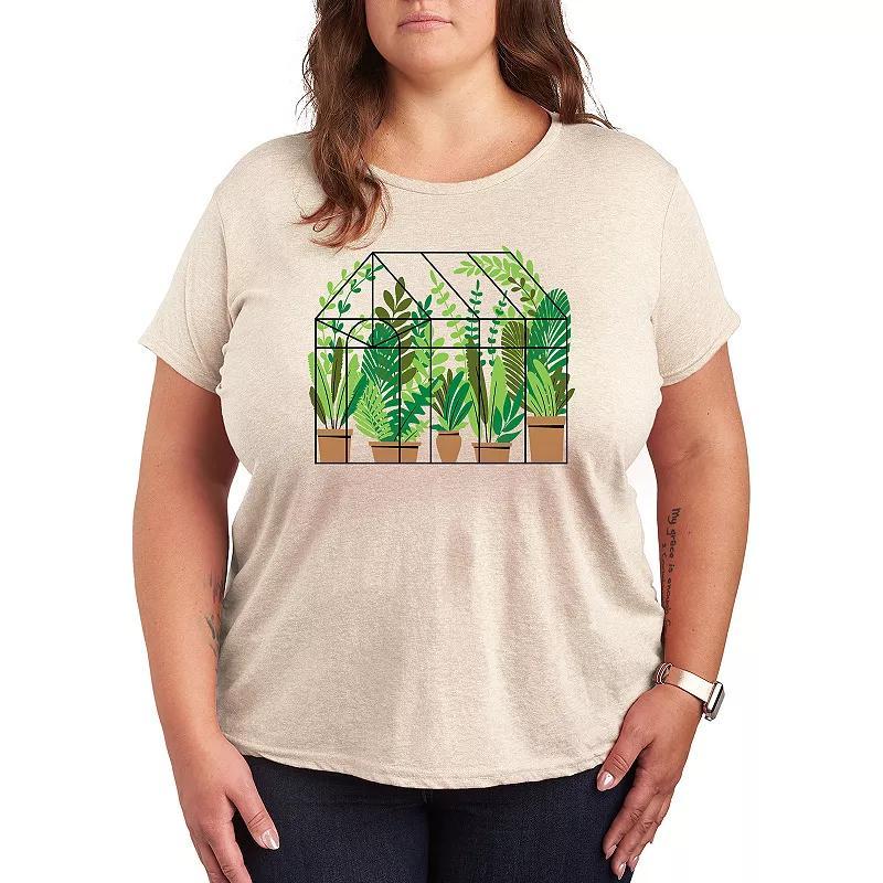 Plus Greenhouse With Plants Graphic Tee, Womens Grey Gray Product Image