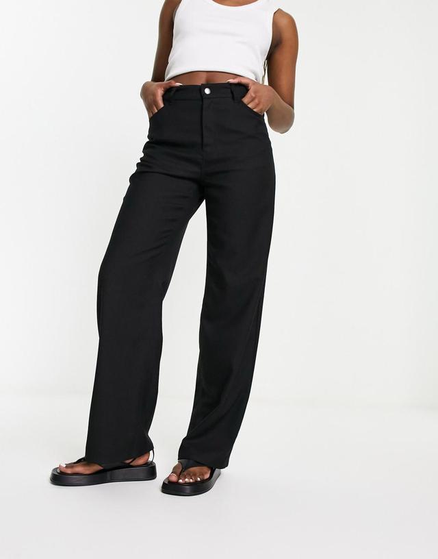 Monki straight leg tailored trousers in black Product Image