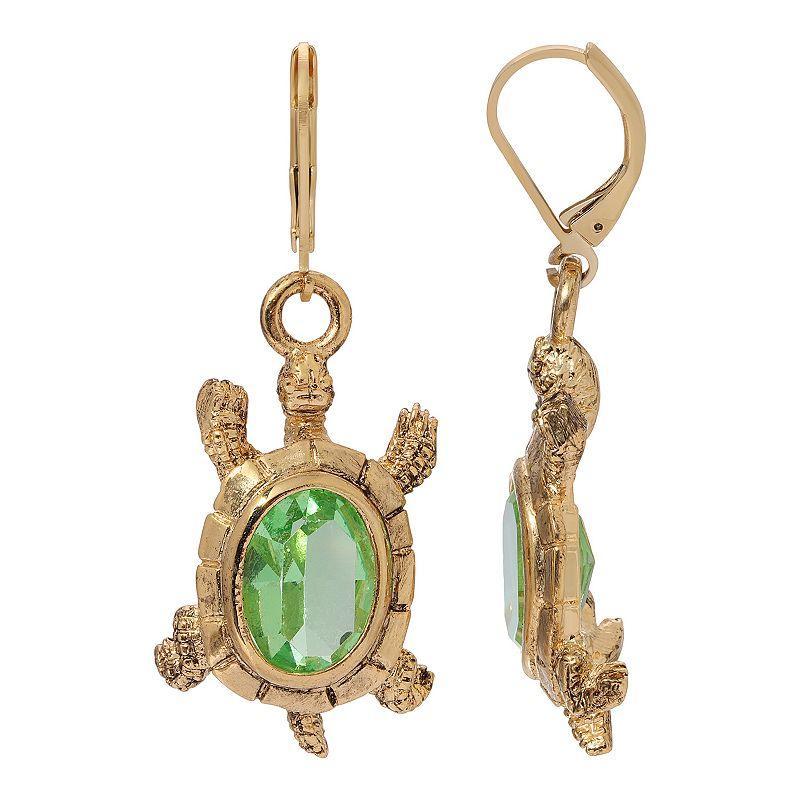 1928 Crystal Turtle Drop Earrings, Womens, Green Product Image