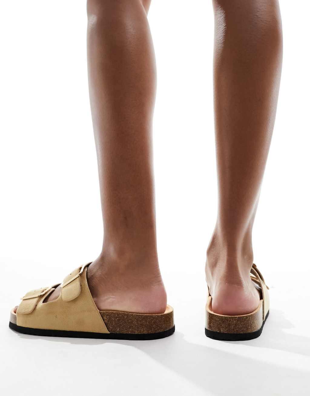 Glamorous double strap footbed sandals in taupe Product Image