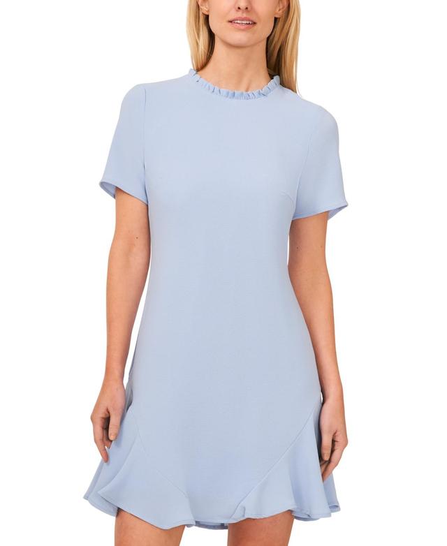 Women's Ruffle Trim Short Sleeve Godet A-Line Dress Product Image