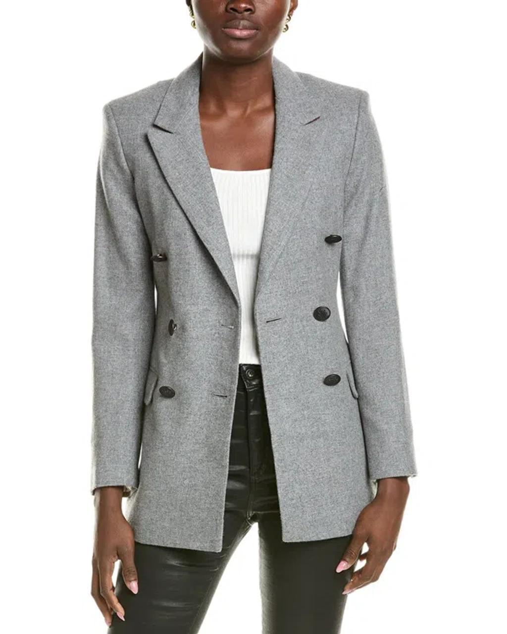 Double-breasted Wool-blend Blazer In Grey Product Image