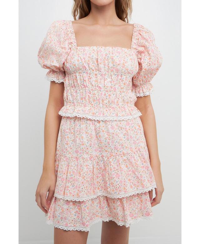 Free the Roses Floral Smocked Puff Sleeve Crop Top in Pink Multi at Nordstrom, Size X-Small Product Image