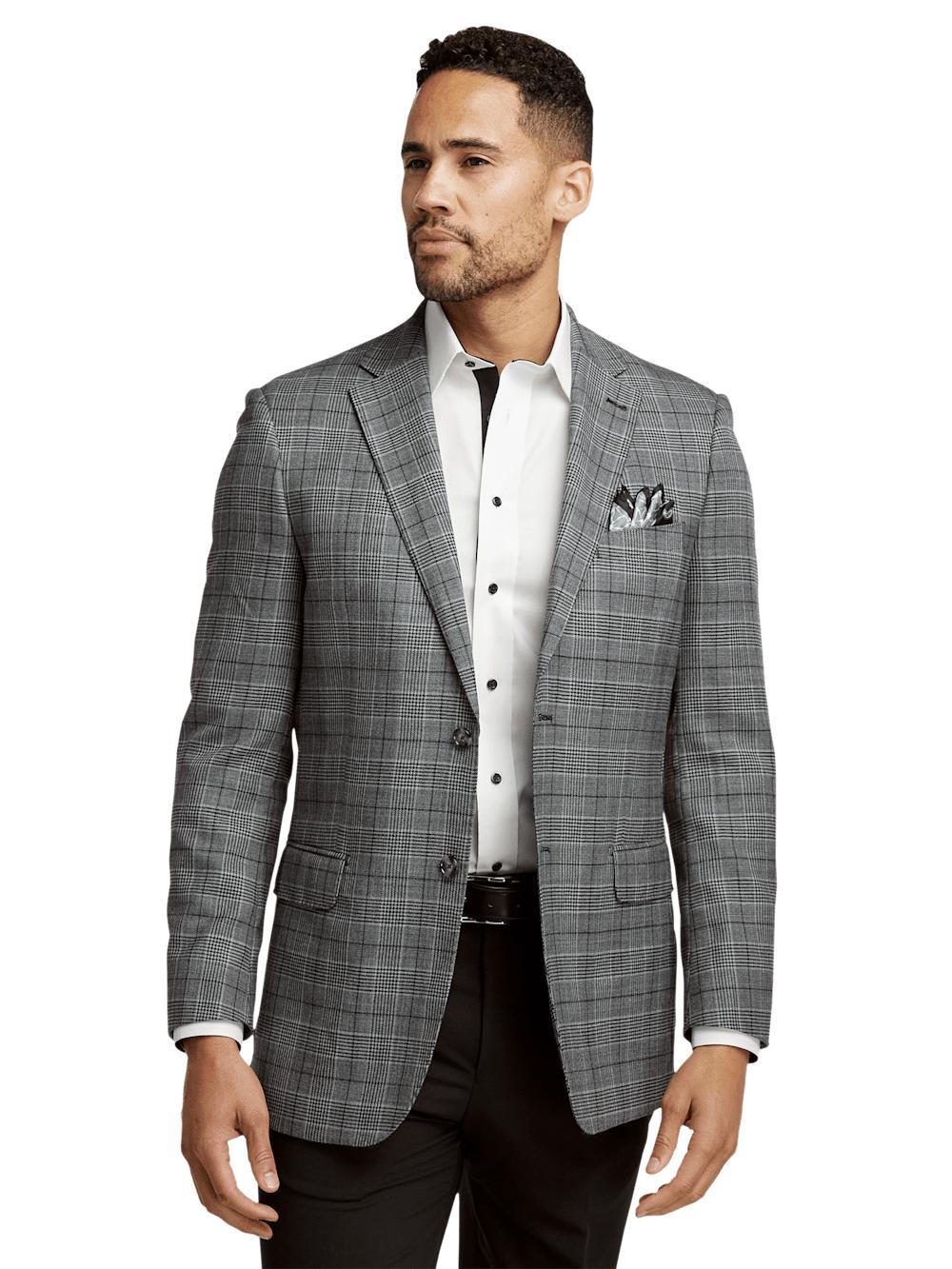 Wool Plaid Single Breasted Notch Lapel Sport Coat - Black/grey Product Image