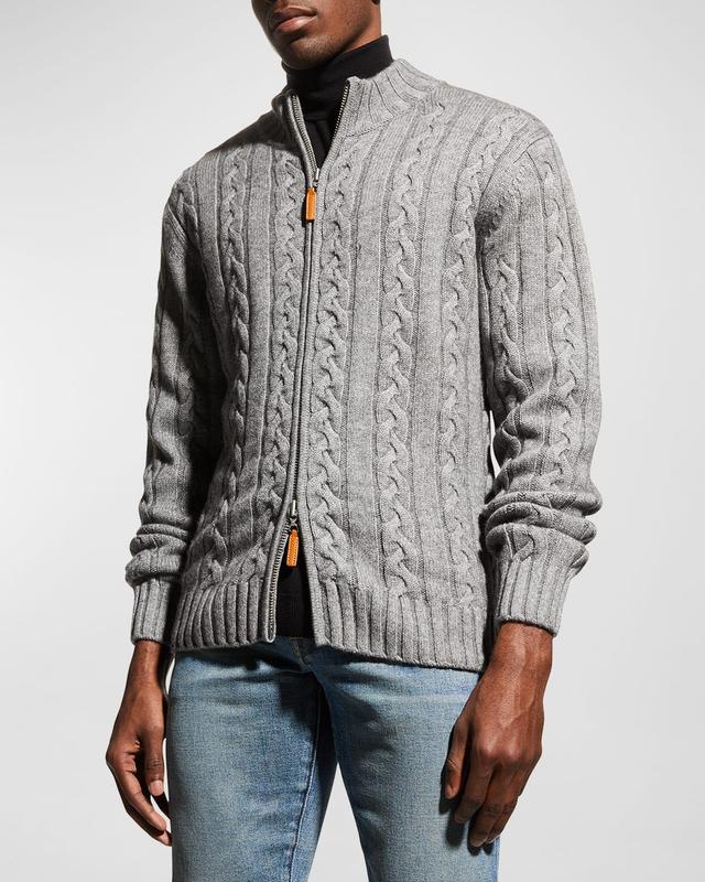 Mens Merino Wool-Cashmere Full-Zip Cable Sweater Product Image