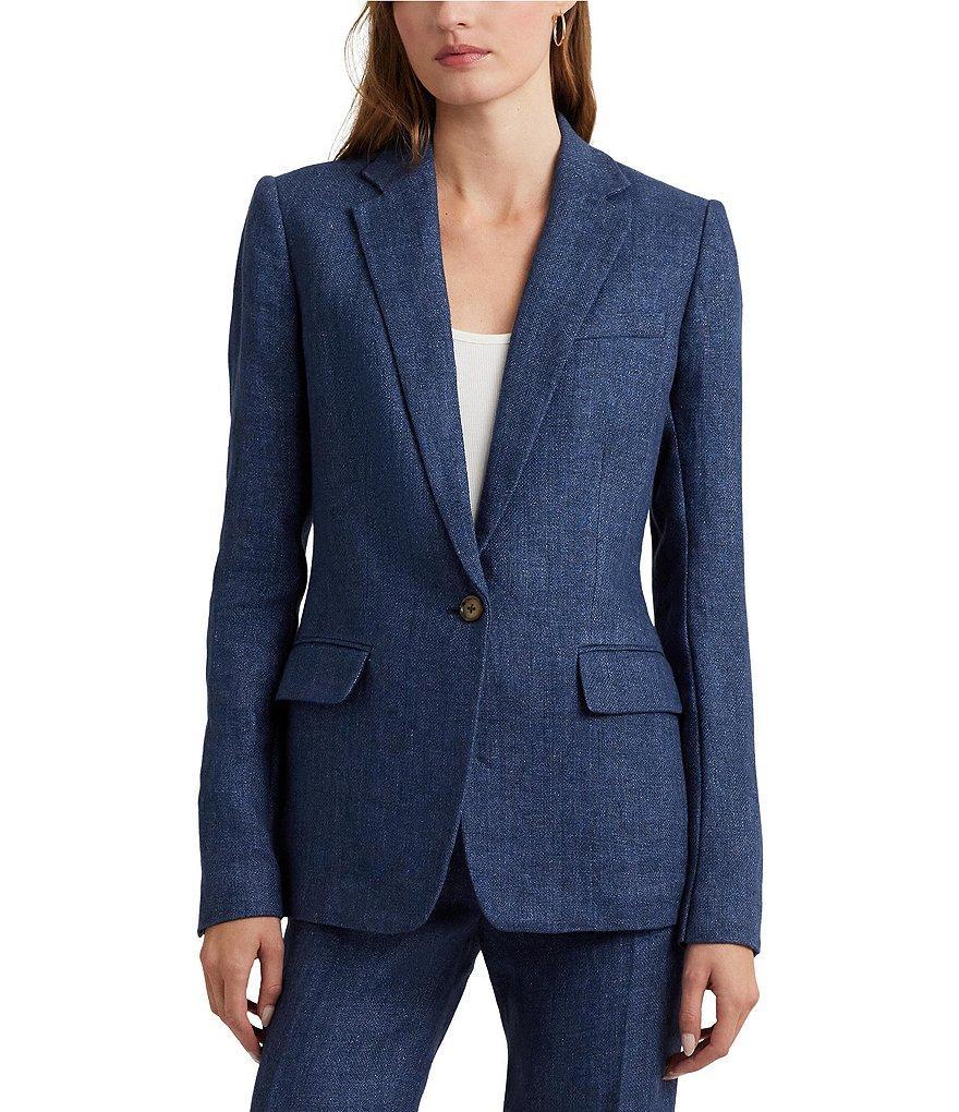 Lauren Ralph Lauren Bonaro Linen Notch Lapel Long Sleeve One Button-Front Blazer Product Image