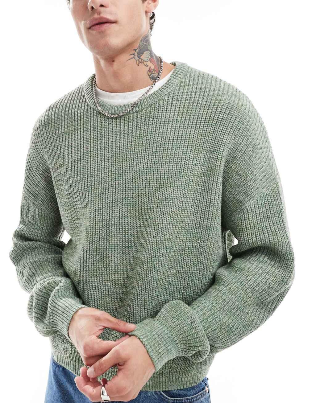 ASOS DESIGN relaxed knitted fisherman rib sweater in green Product Image