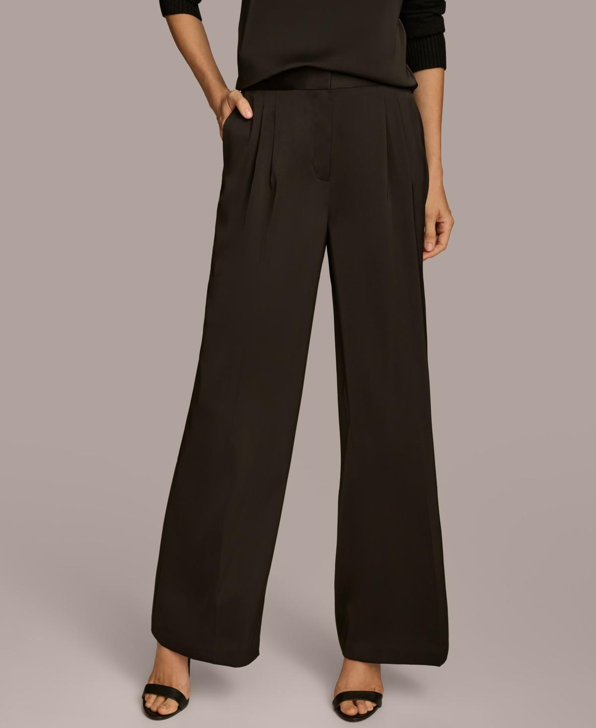 Donna Karan New York Womens Pleated Satin Wide Leg Pants Product Image