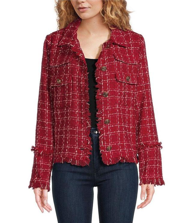 Sugarlips Trista Tweed Plaid Print Point Collar Neck Long Sleeve Button Front Jacket Product Image