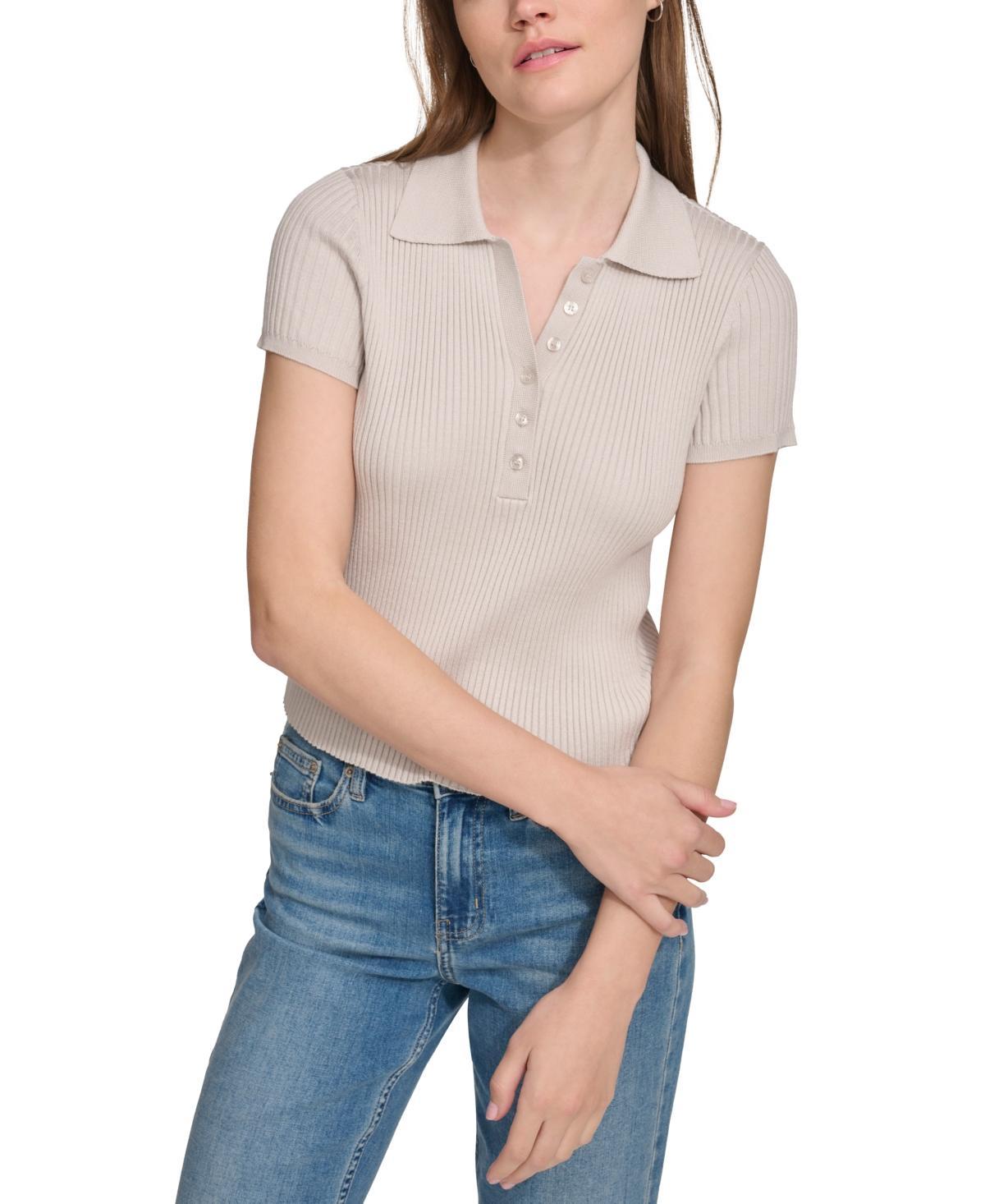 Women's Ribbed Short-Sleeve Polo Shirt Product Image