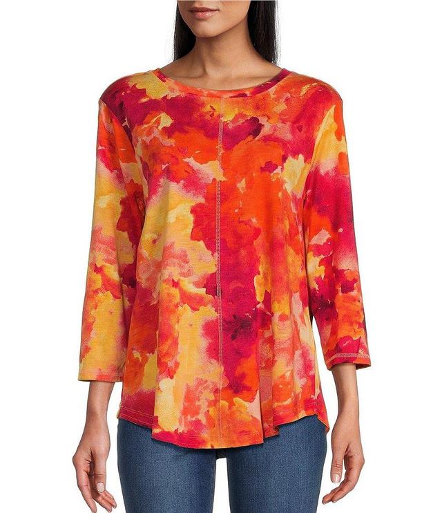 Westbound Sunset Cloud Abstract Print 3/4 Sleeve Knit Crew Neck Top Product Image