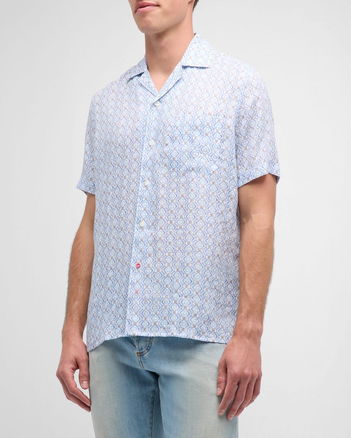 Mens Linen Geometric-Print Camp Shirt Product Image