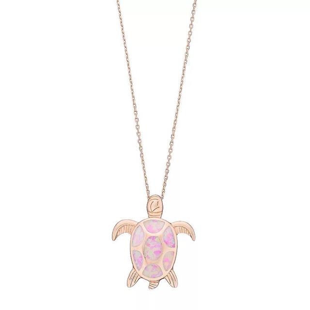 14k Rose Gold Over Silver Lab-Created Pink Opal Turtle Pendant, Womens Product Image