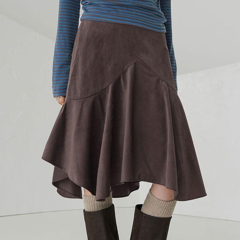 High Waist Asymmetrical Midi A-Line Skirt Product Image