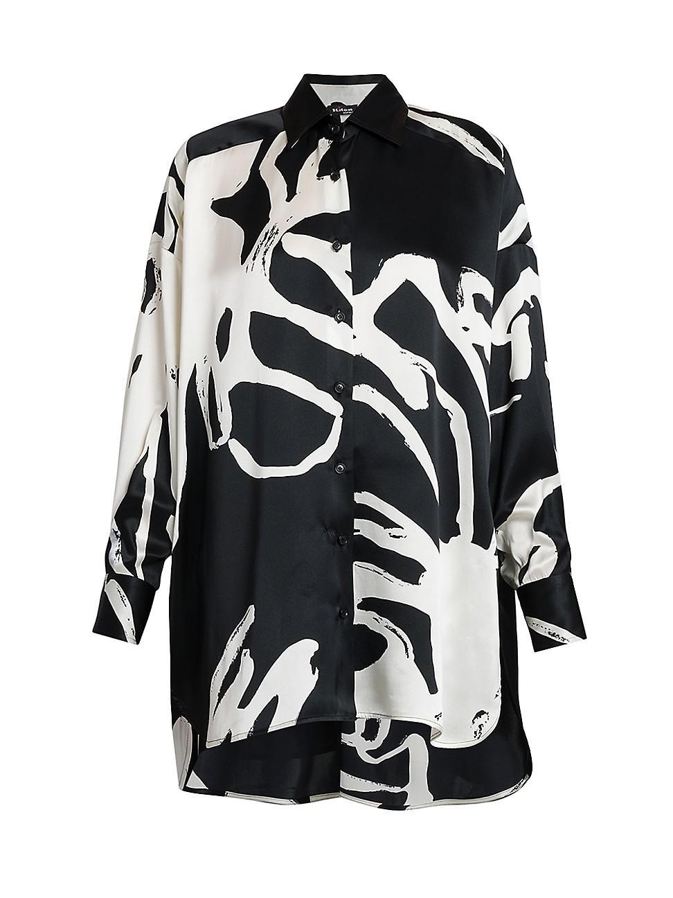 Womens Printed High-Low Silk Blouse Product Image