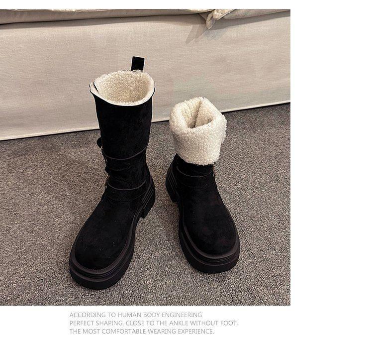 Faux Fur Buckled Mid Calf  Boots Product Image