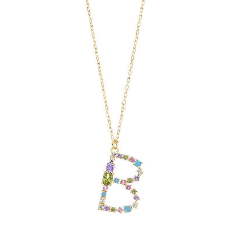 City Luxe Gold Tone Cubic Zirconia Initial Pendant Necklace, Womens, Multicolor Product Image