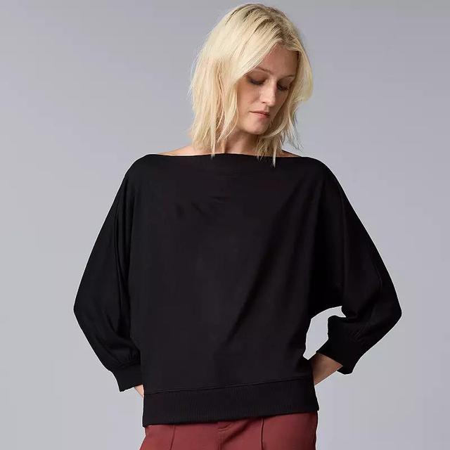 Petite Simply Vera Vera Wang Open Neck Long Sleeve Top, Womens Product Image