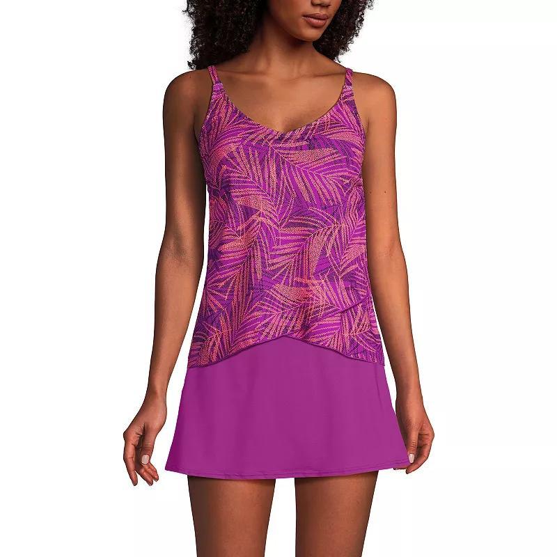 Womens Lands End Chlorine Resistant Tulip Hem Tankini Swimsuit Top Purple Stipple Palm Product Image