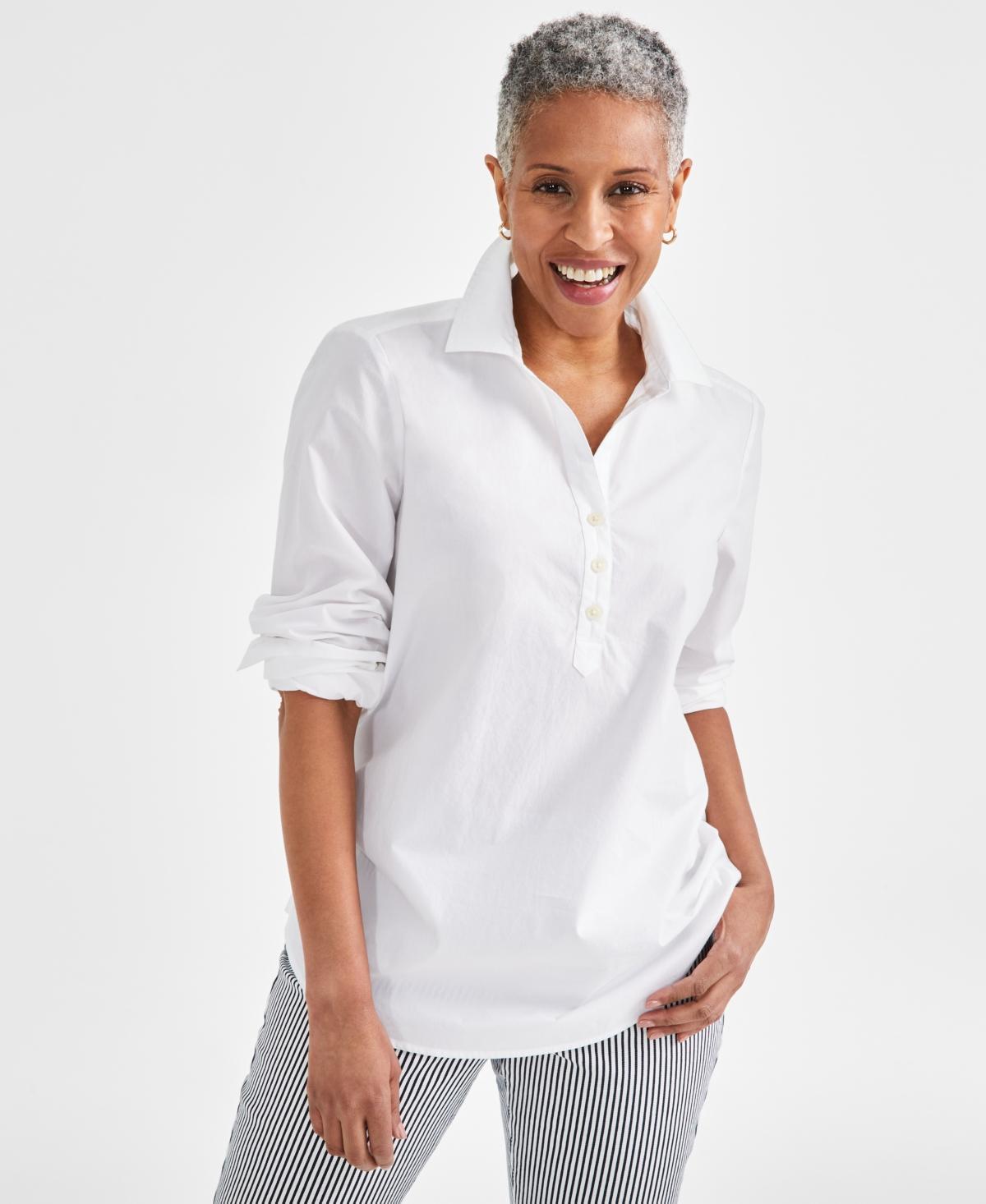 Style & Co Womens Printed Cotton Split-Neck Popover Shirt, Created for Macys Product Image