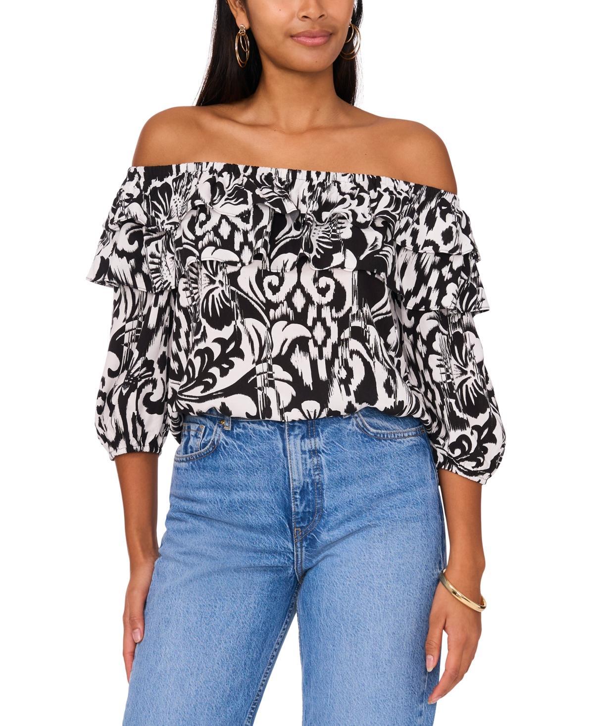 Women's Printed Tiered-Ruffle Off-The-Shoulder Top Product Image