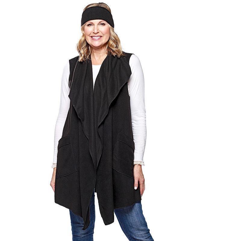 Womens Le Moda Solid Knit Fleece Vest with Matching Headband Product Image