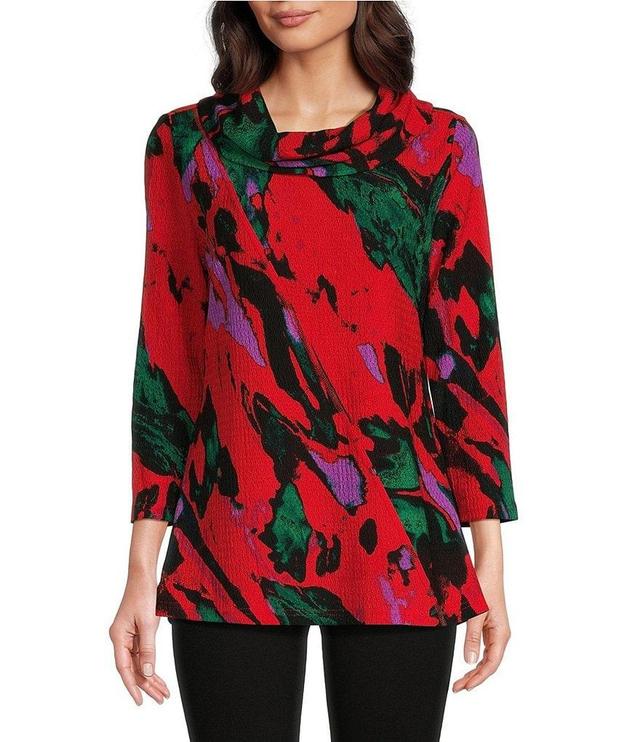 Calessa Textured Printed Cowl Neck 3/4 Sleeve Tunic Product Image