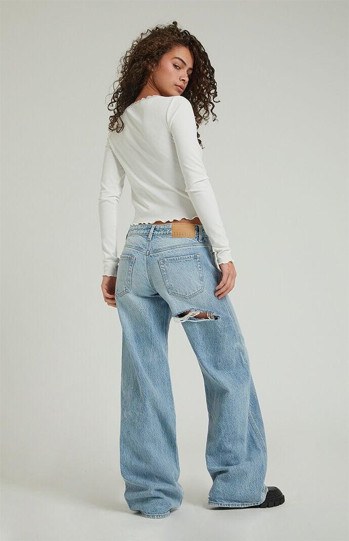 Women's Casey Light Indigo Butt Slit Low Rise Baggy Jeans Product Image