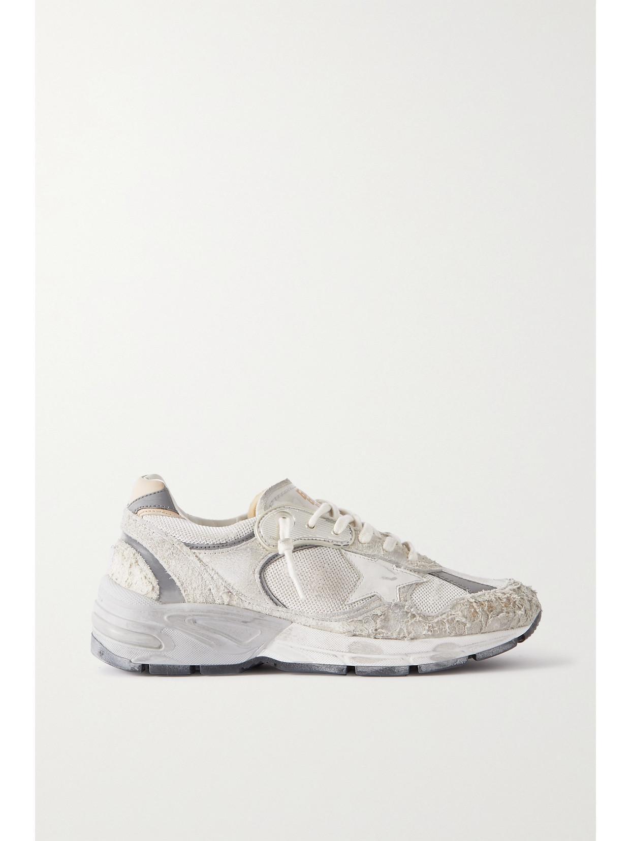 Dad-star Distressed Leather-trimmed Mesh And Suede Sneakers In White Product Image