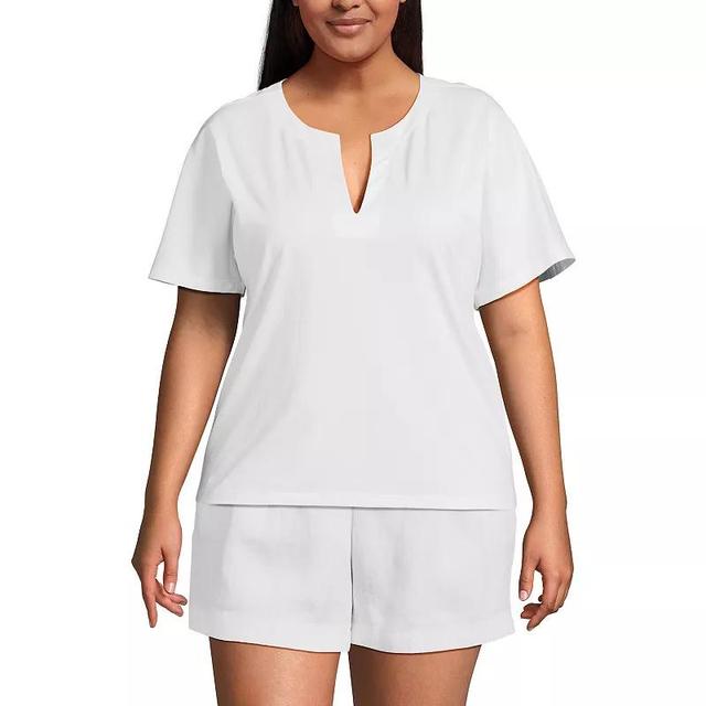 Plus Size Lands End Supima Cotton Notch Neck Short Sleeve T-Shirt, Womens Product Image