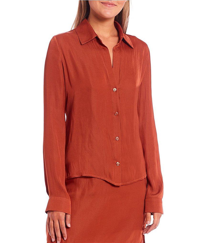 GB Woven Coordinating Satin Button Front Blouse Product Image