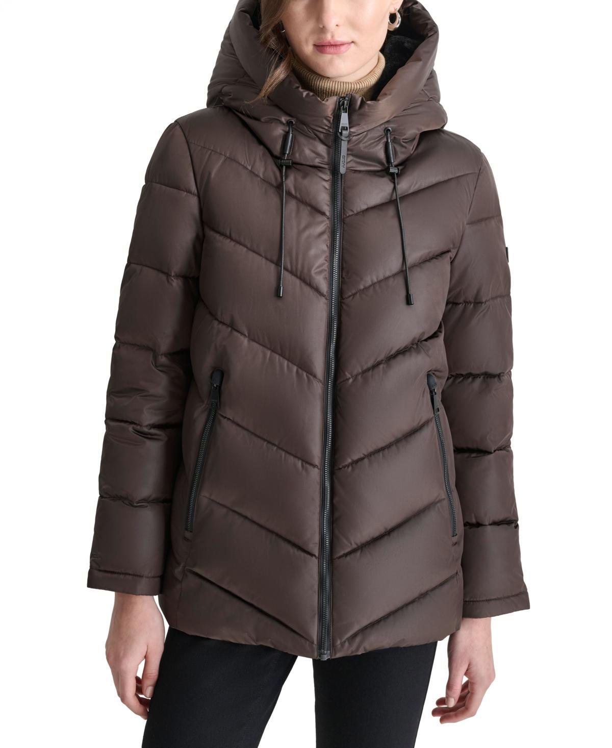 Dkny Womens Hooded Zip-Front Puffer Coat Product Image