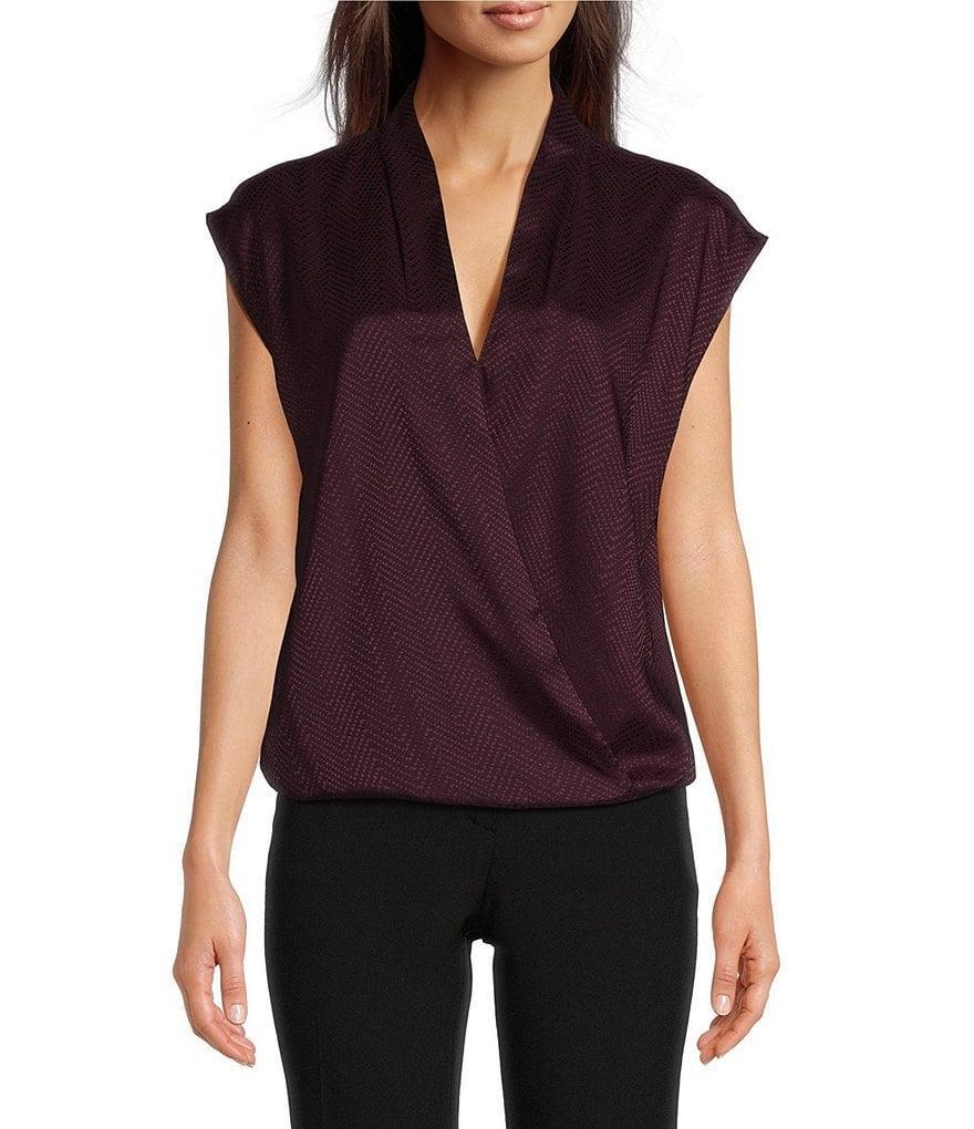 Calvin Klein Tonal Novelty Cap Sleeve Faux Wrap Blouse Product Image