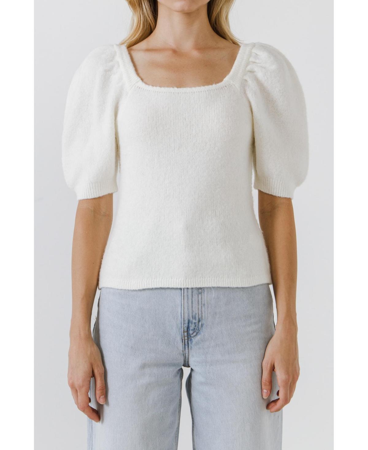 English Factory Womens Short Puff Sleeve Sweater Product Image