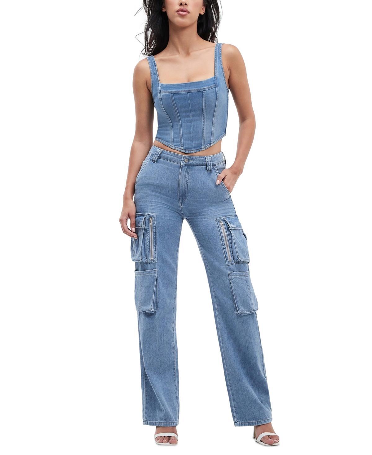 Women's Kori High Rise Wide Leg Cotton Cargo Jeans Product Image