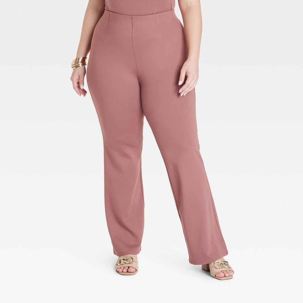 Womens High-Rise Ponte Flare Pull-On Pants - Ava & Viv Brown 1X Product Image