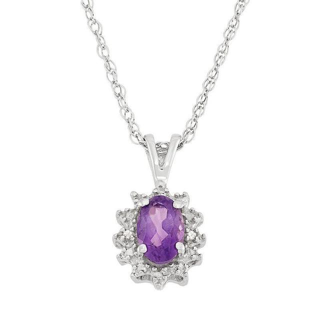 Jewelexcess Amethyst & Diamond Accent Sterling Silver Oval Halo Pendant Necklace, Womens Purple Product Image