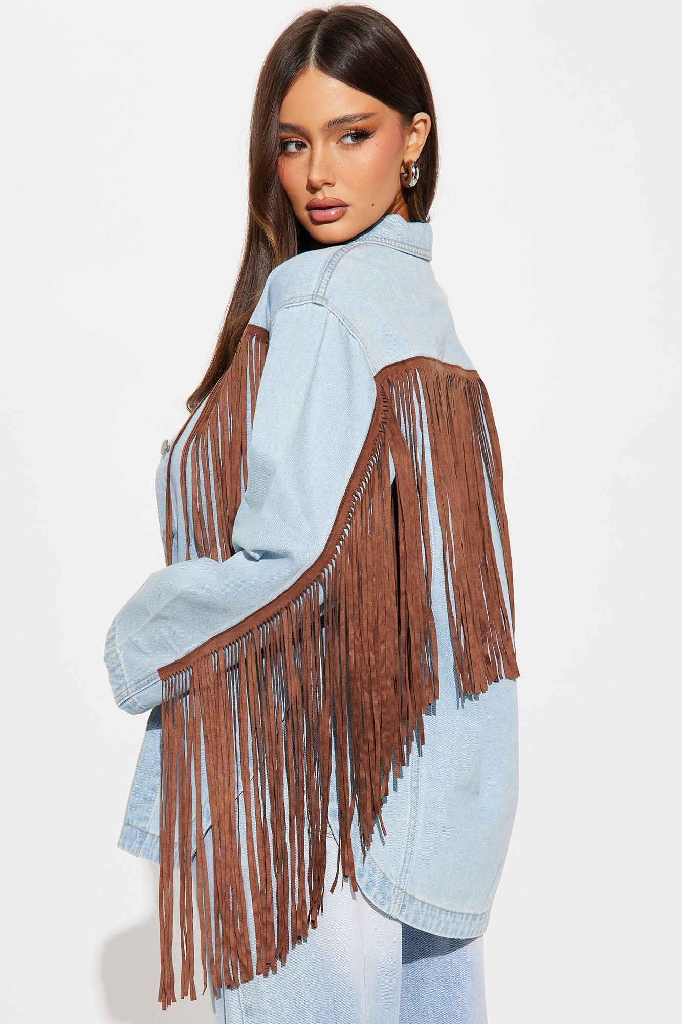 Tennessee Denim Fringe Shirt - Blue Product Image