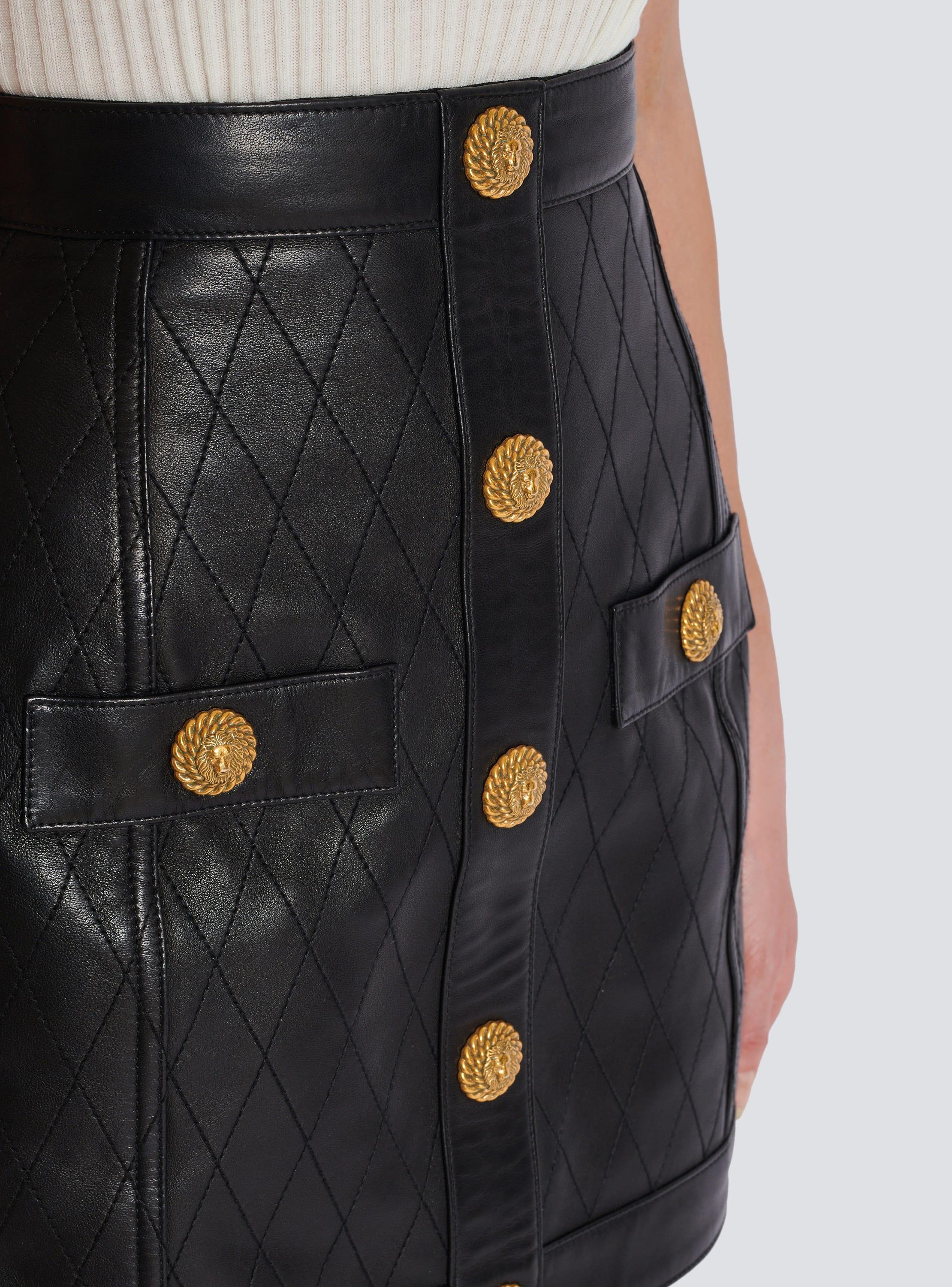 Topstitched leather skirt with buttons Product Image