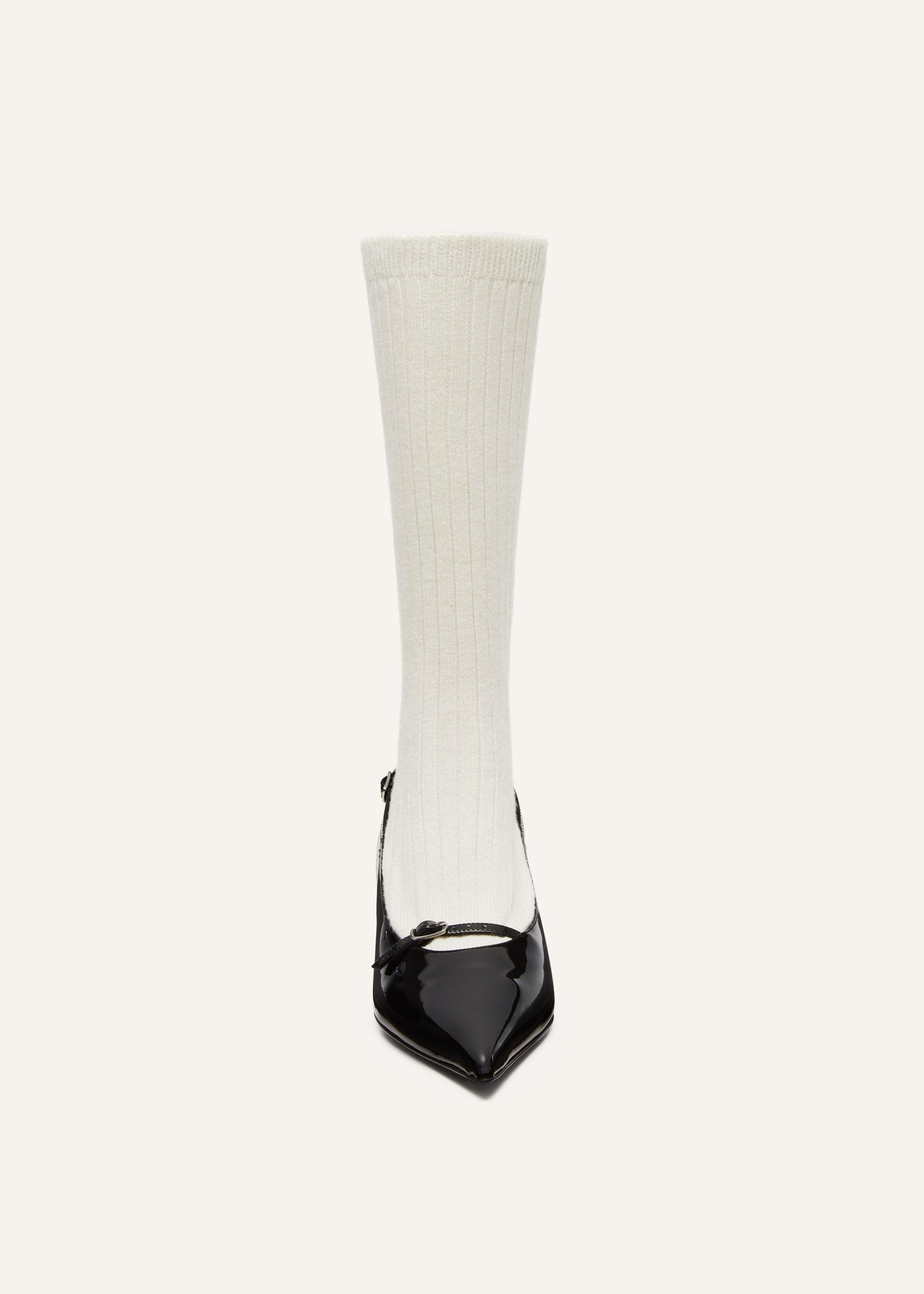 Ribbed sock kitten heels in cream Product Image