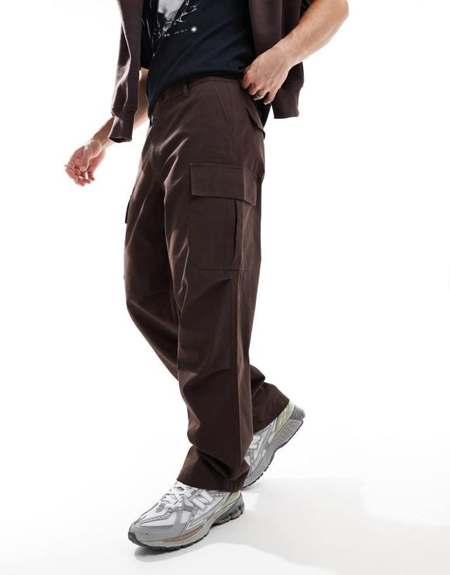 ASOS DESIGN baggy cargo pants in brown Product Image