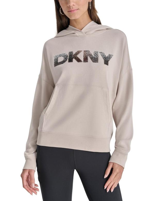 Dkny Sport Womens Sequin Pullover Fleece Hoodie - Black Product Image