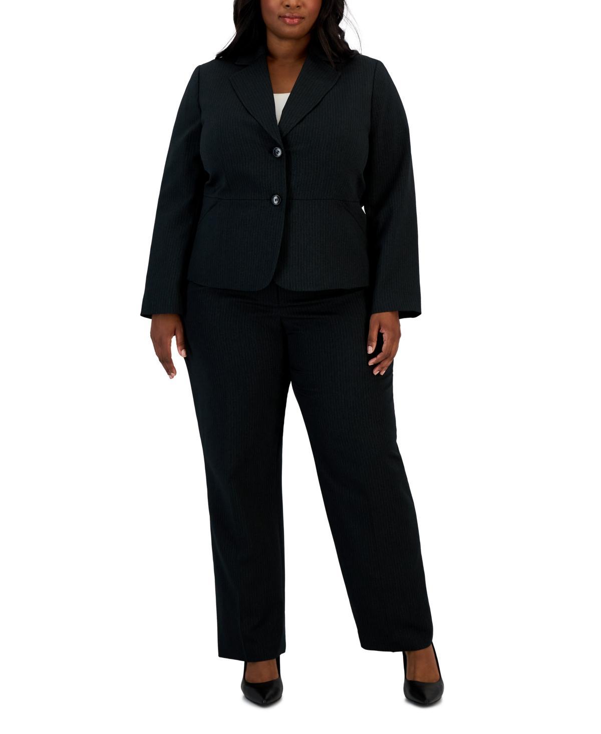 Le Suit Plus Size Two-Button Pinstriped Pantsuit Product Image